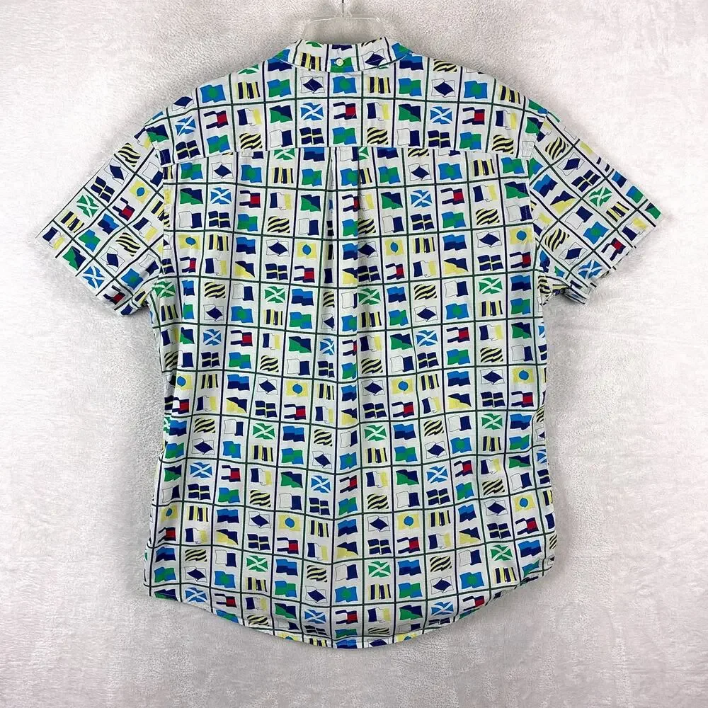 VTG Tommy Hilfiger Camp Shirt Mens XXL Multicolor Nautical Flag AOP Preppy Beach
